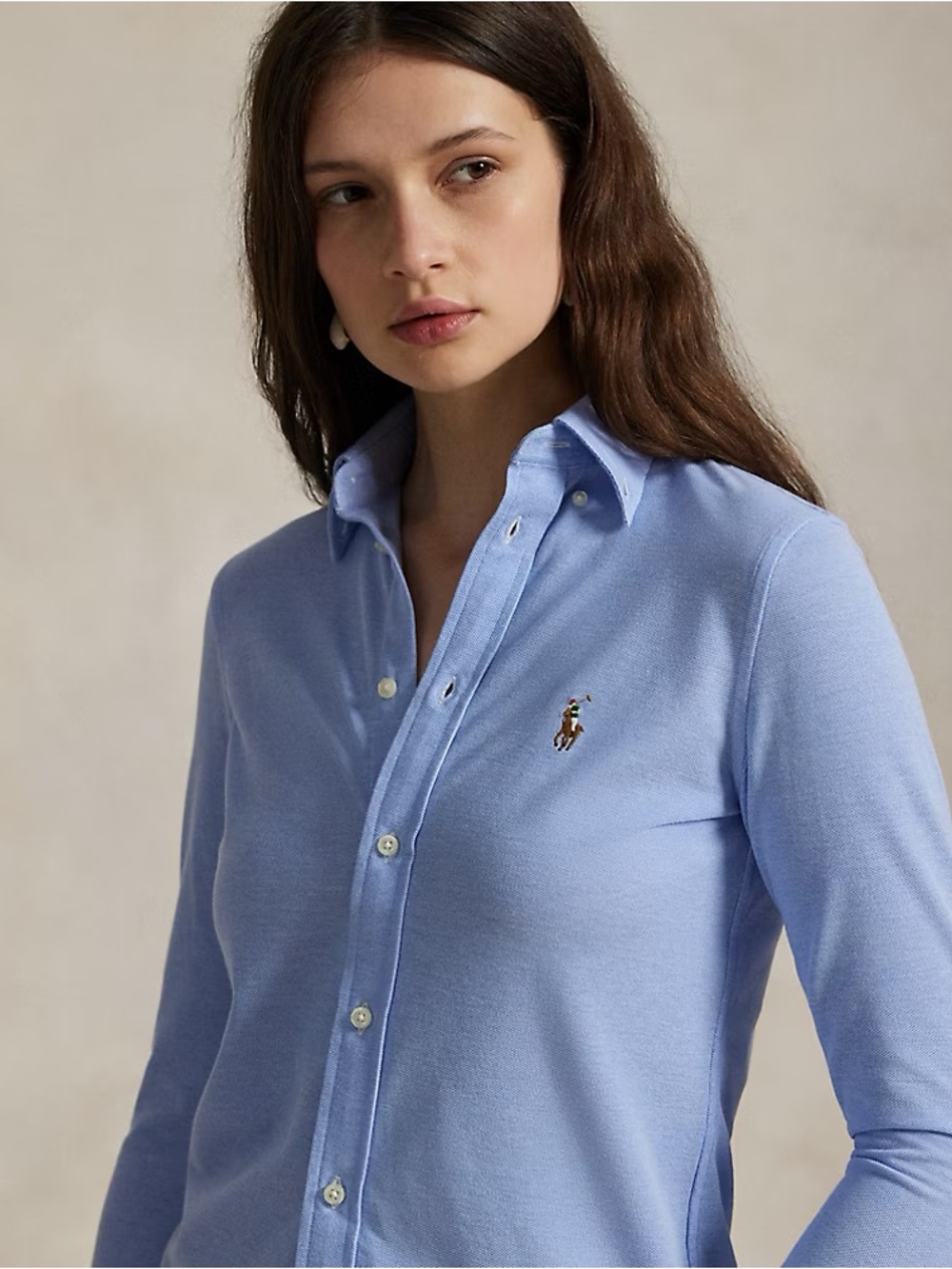 Ralph Lauren Slim Fit Knit Cotton Oxford Shirt | Blue & White Stripe | Size S - Picture 5 of 9